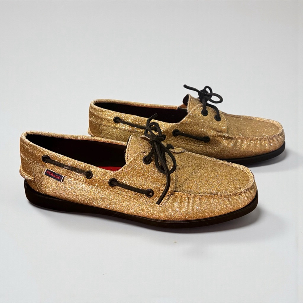 Sebago Portland Glitter Boat Shoes Gold Size 10.5 Women’s NWOT